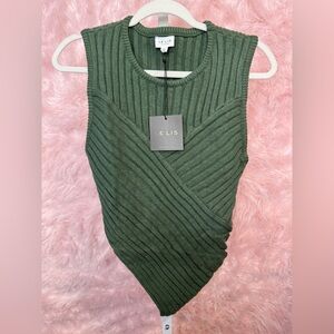 Le Lis Green Ribbed Sleeveless Top